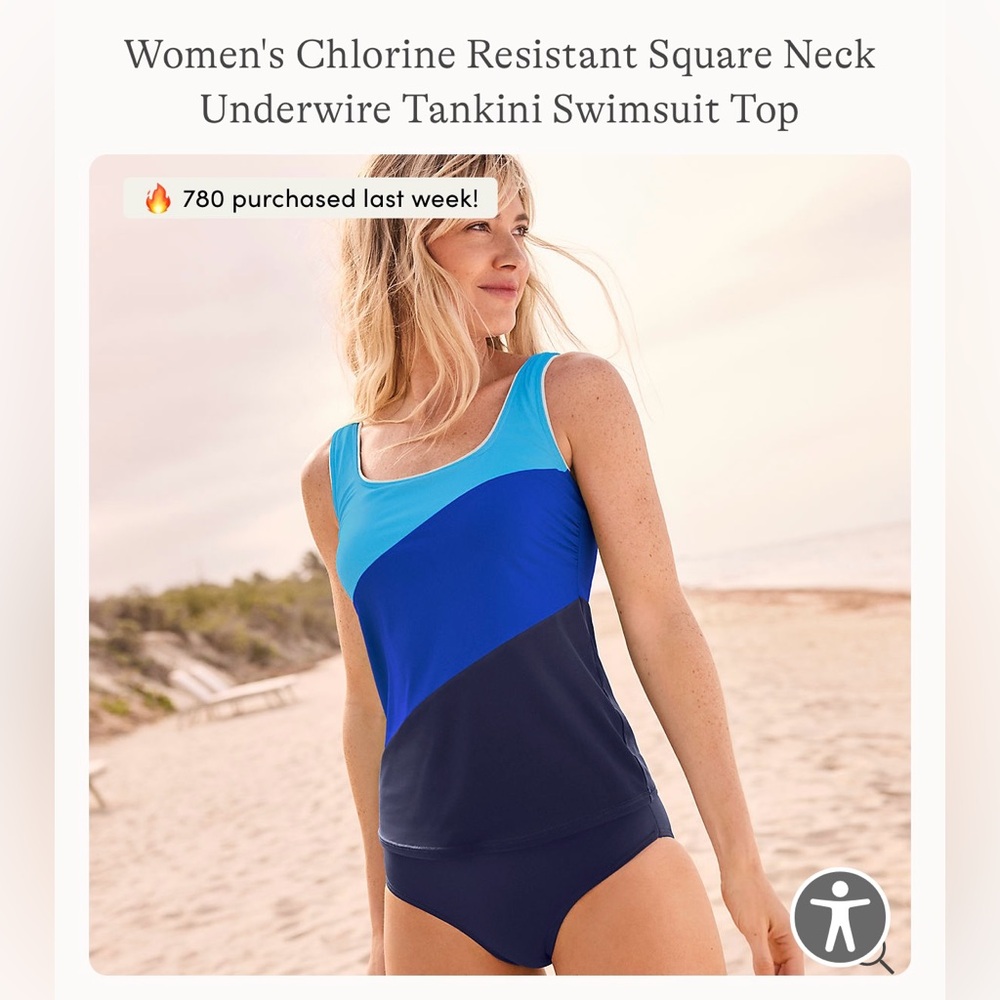 Lands' End Blue and Navy Tankini Swimsuit Top